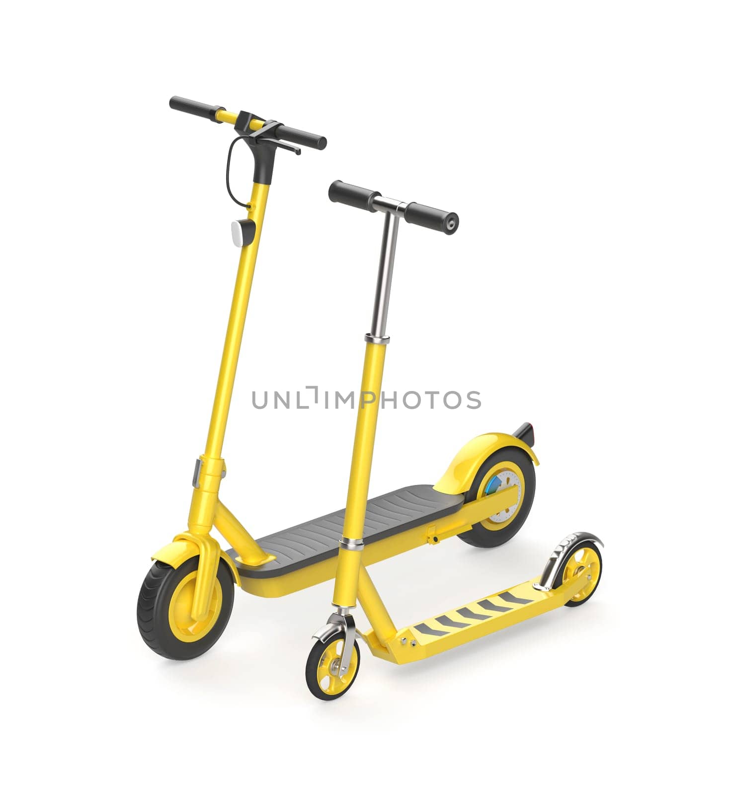 Yellow colored electric and kick scooters by magraphics