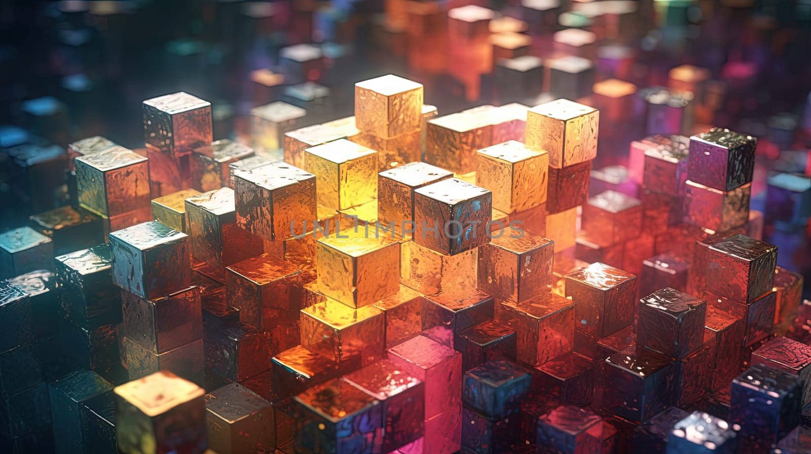 Abstract background with structure of cubes. Colorful cubes texture for technology backdrop. Generated AI