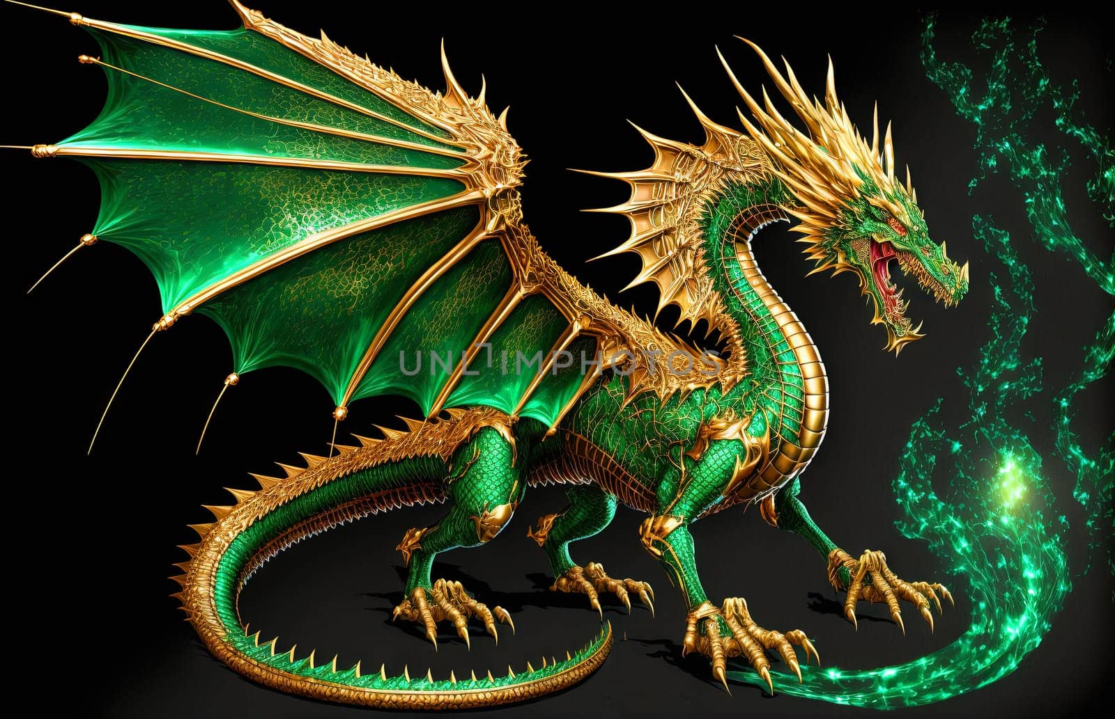 Green dragon, mysterious monster from farytales and symbol of 2024 lunar year in Chinese calendar. Generated AI