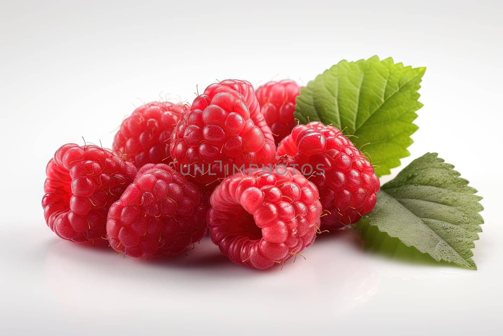 Raspberry on white background. Juicy red berry, fresh and sweet. Generated AI