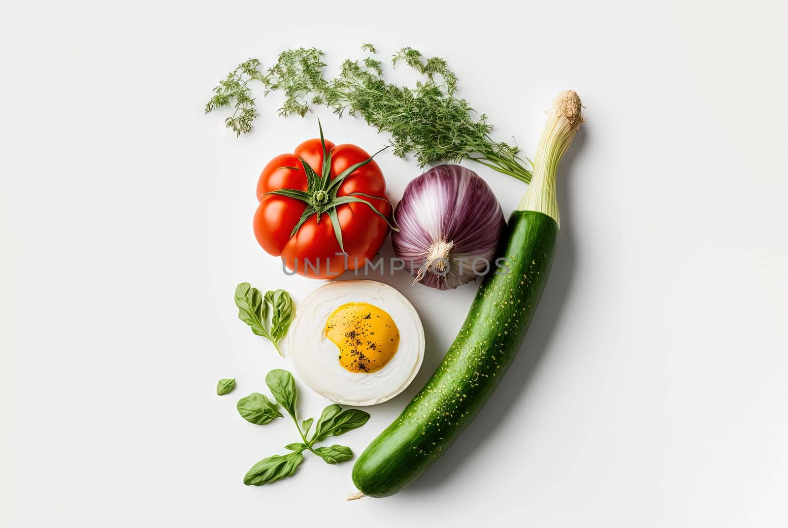 Fresh vegetables for cooking. Set of juicy vegetables on white background. Generated AI