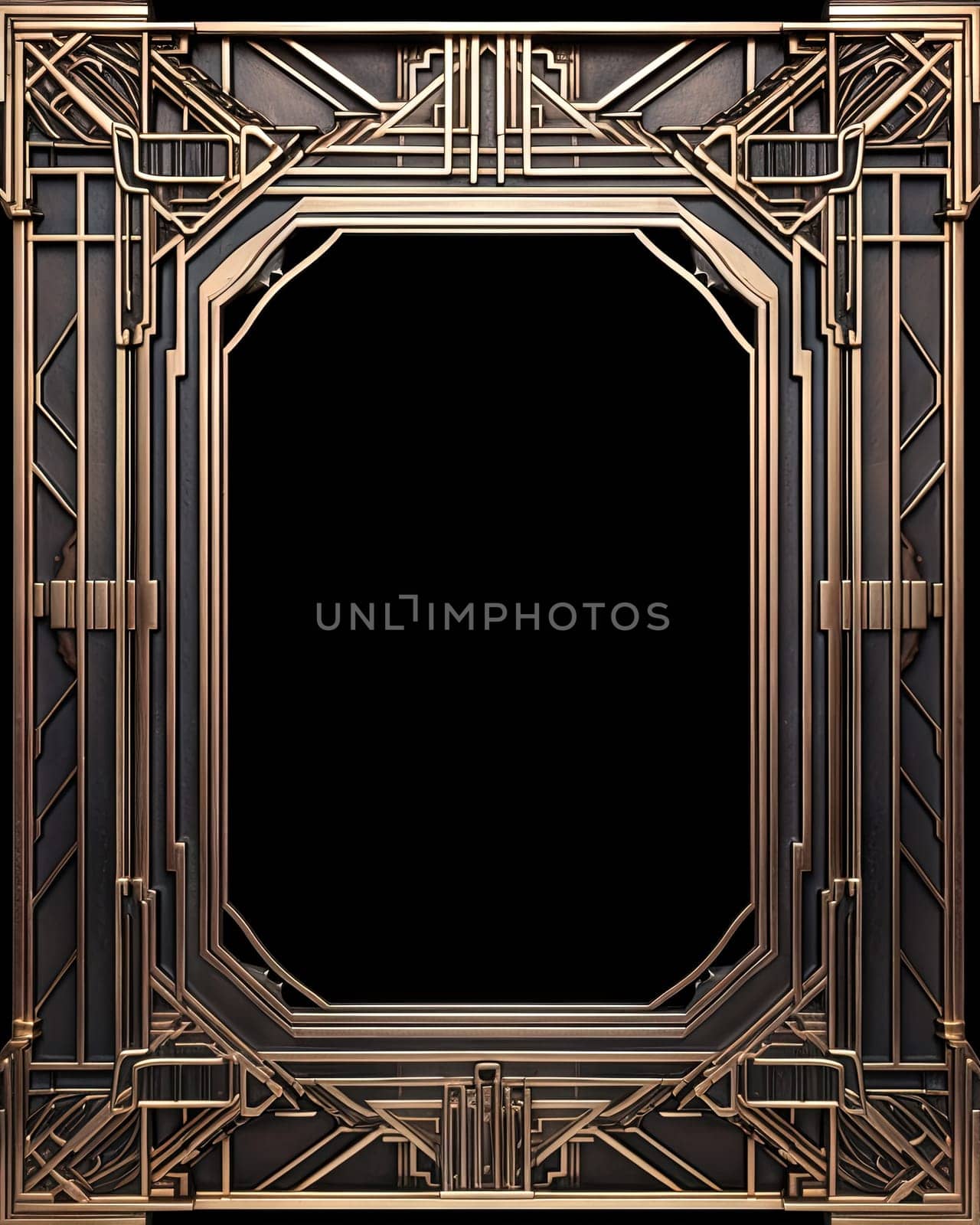 Golden art deco frame with ornament. Retro golden art deco or art nouveu frame in roaring 20s style. Generative AI