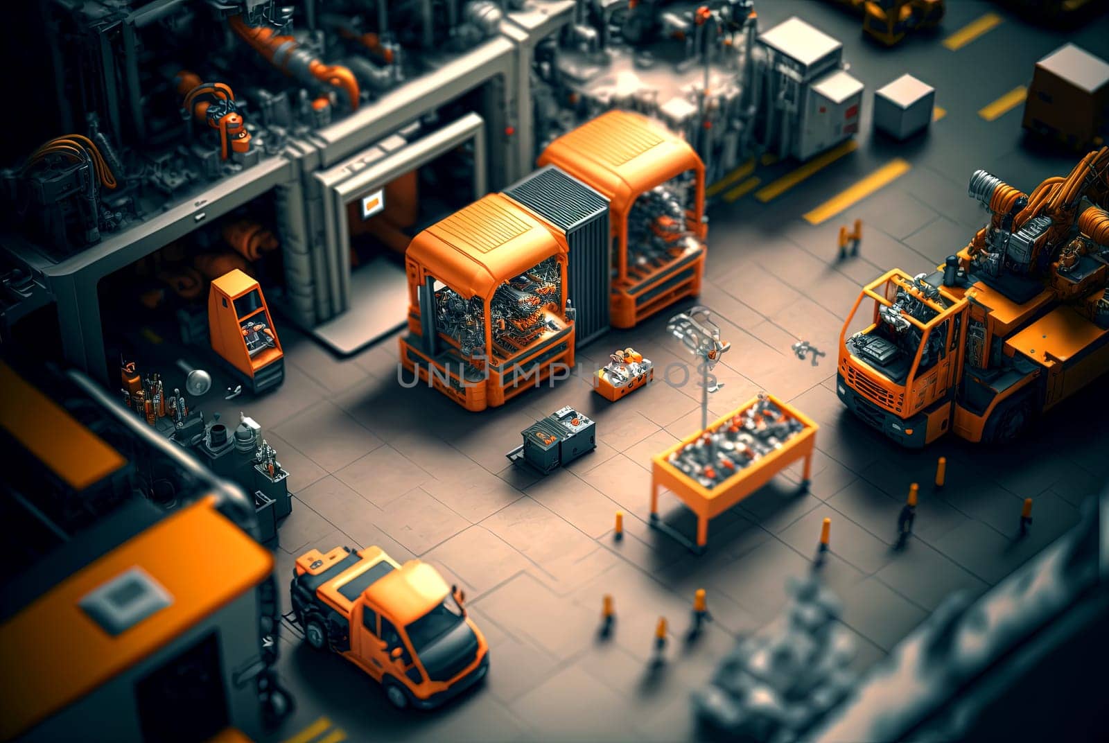 Industrial assembly workshop or factory hangar. Machinery background with plant interior. Industry warehouse. Generated AI