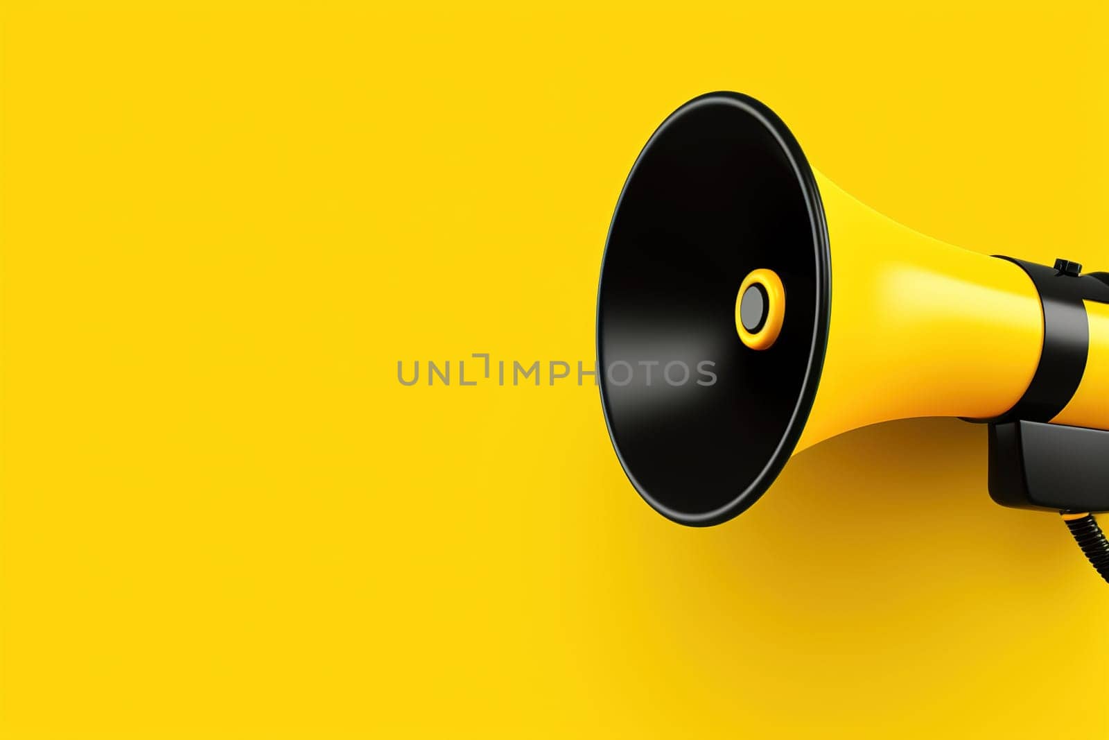 Vibrant yellow and black megaphone on a matching background, providing ample copy space, perfect for engaging advertisements, announcements, or marketing materials. Generative AI