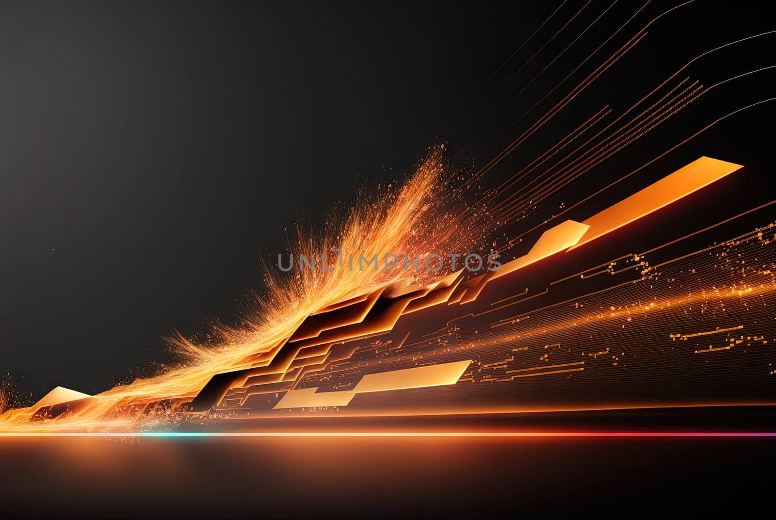 Abstract science and technology background with shiny connection elements and sci-fi intefrace. Tech abstraction wallpaper. Generated AI