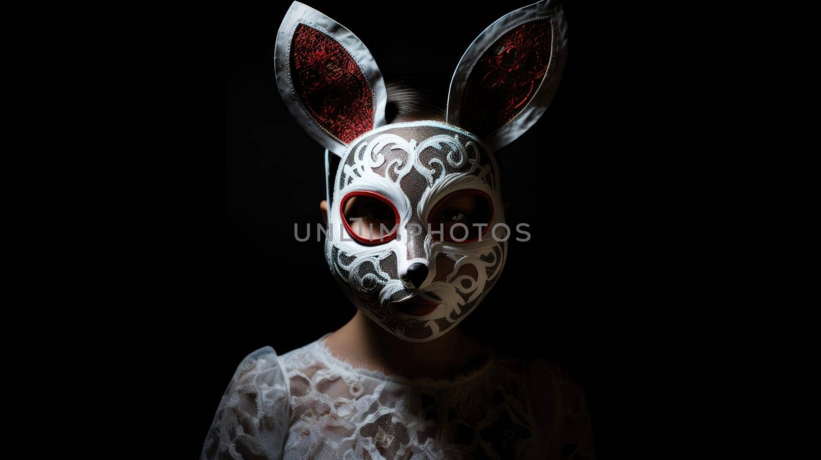 Beautiful woman in a mysterious hare mask on a black background by natali_brill
