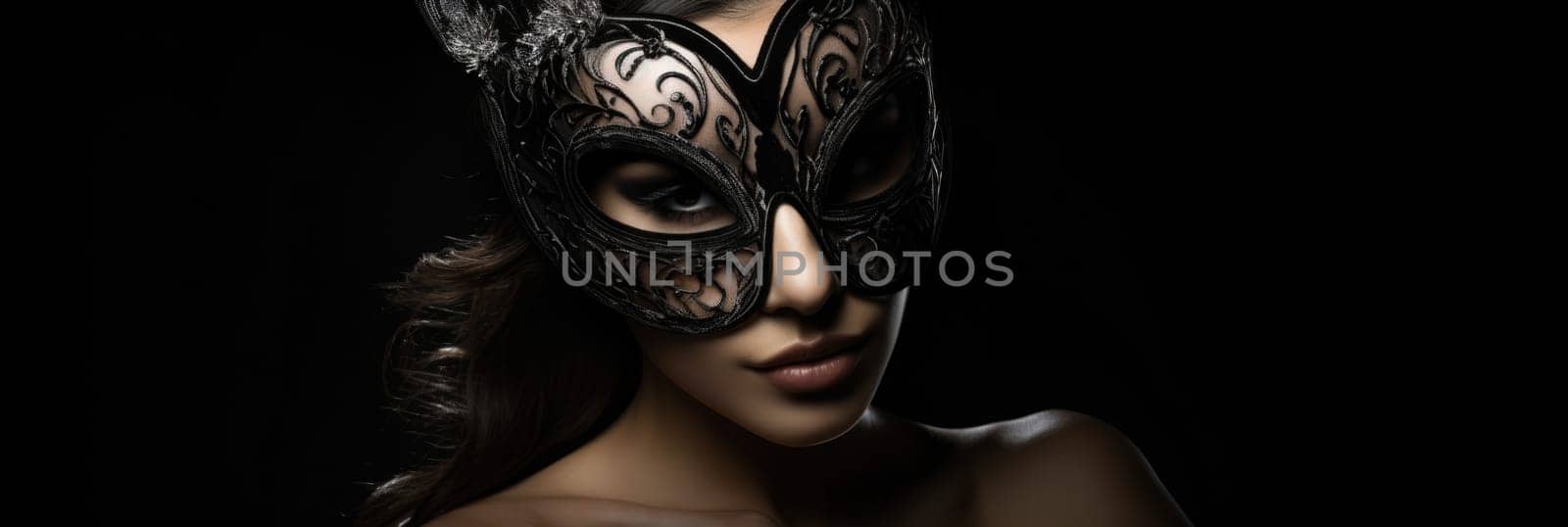 Beautiful woman in a mysterious sexy mask on a black background by natali_brill