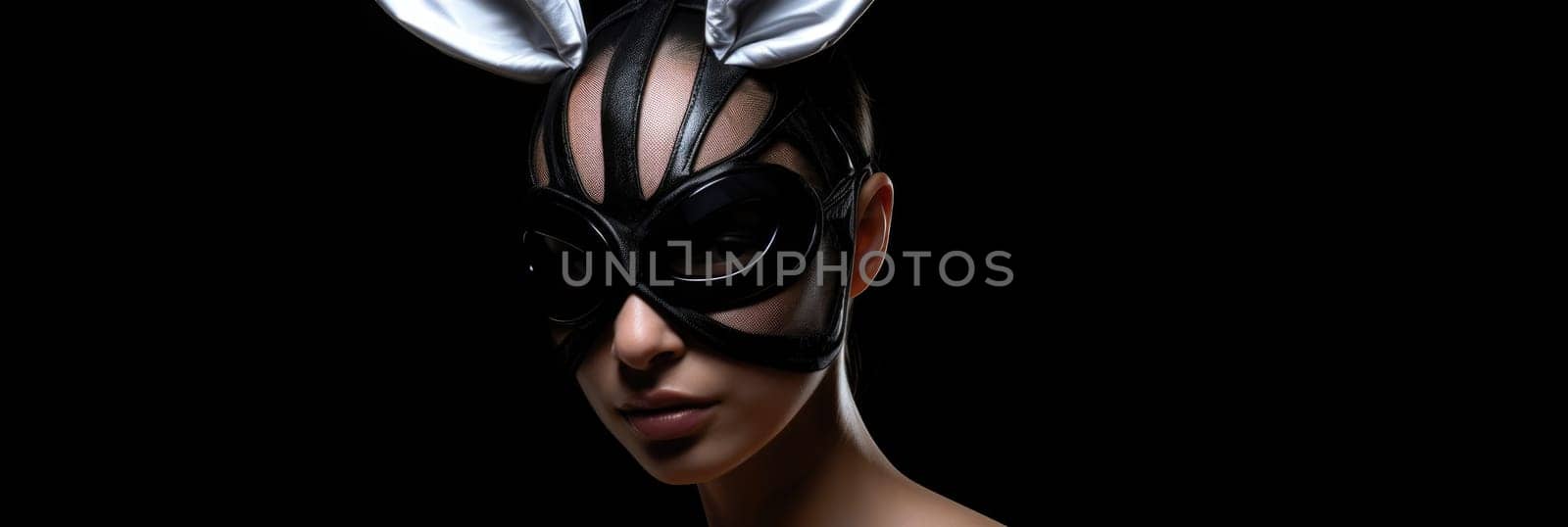 Beautiful woman in a mysterious sexy mask on a black background by natali_brill