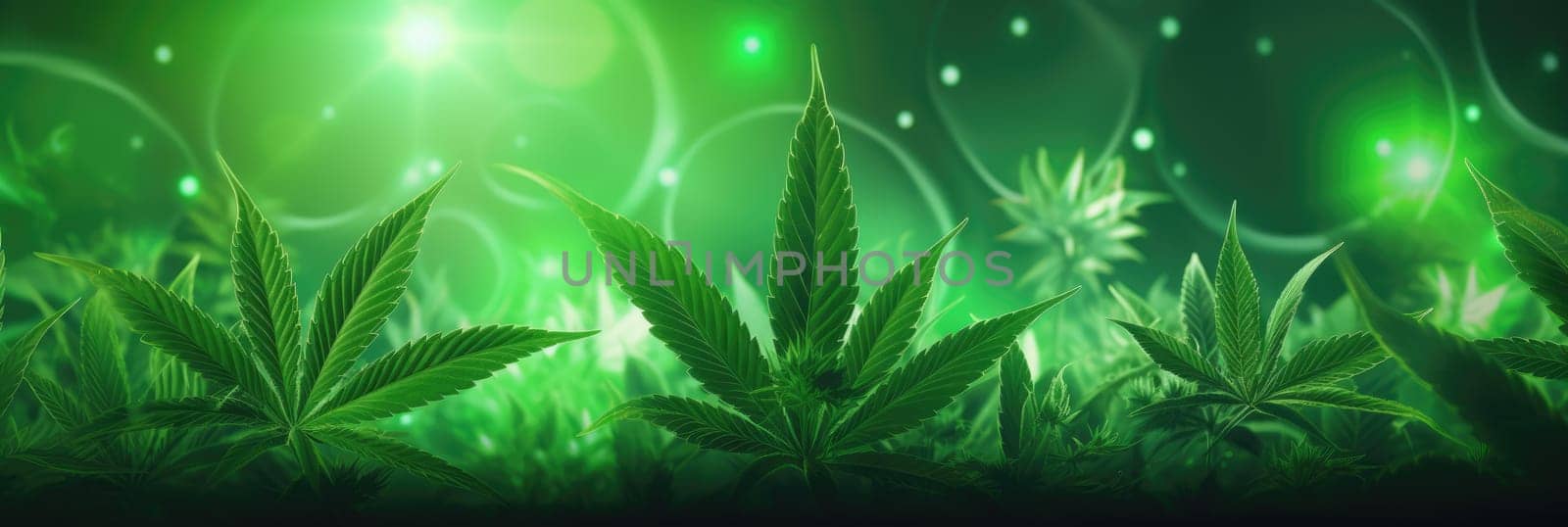 Marijuana plants on background. Green background with hemp leaves. Wide format by natali_brill
