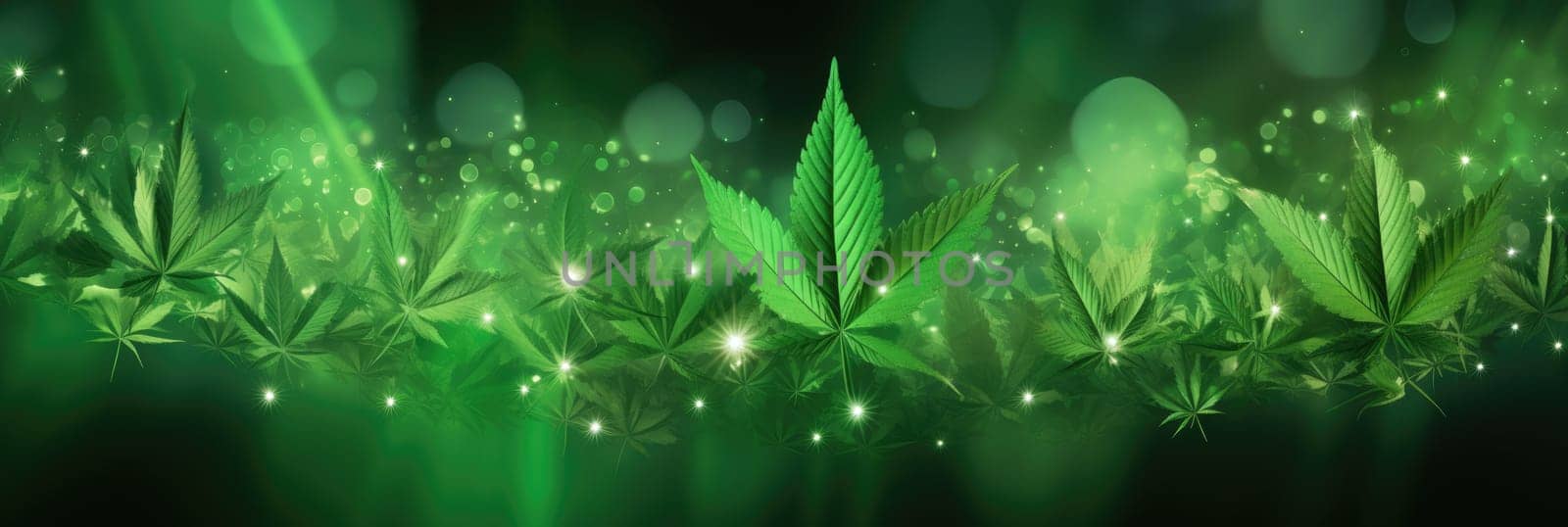 Marijuana plants on background. Green background with hemp leaves. Wide format by natali_brill