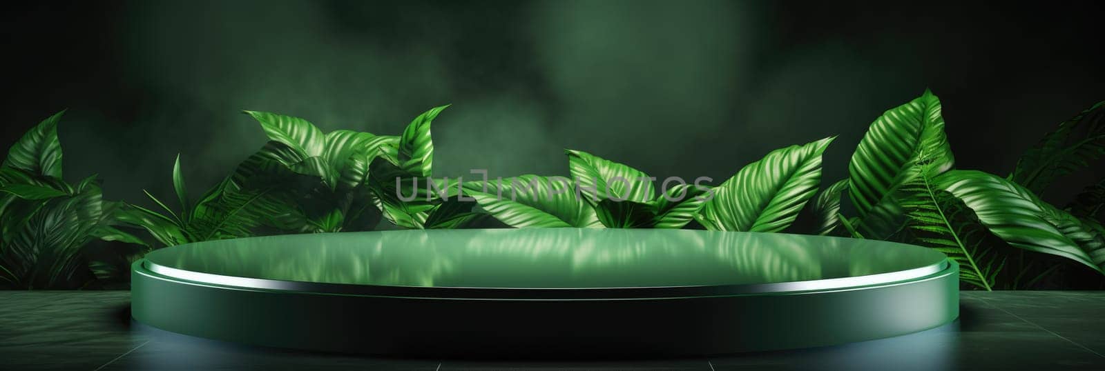 Green platform for presentation. Wide format banner with leaf by natali_brill