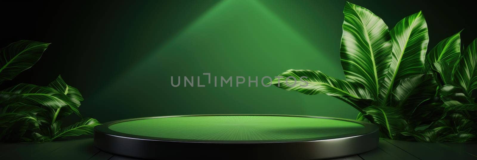 Green platform for presentation. Wide format banner with leaf by natali_brill