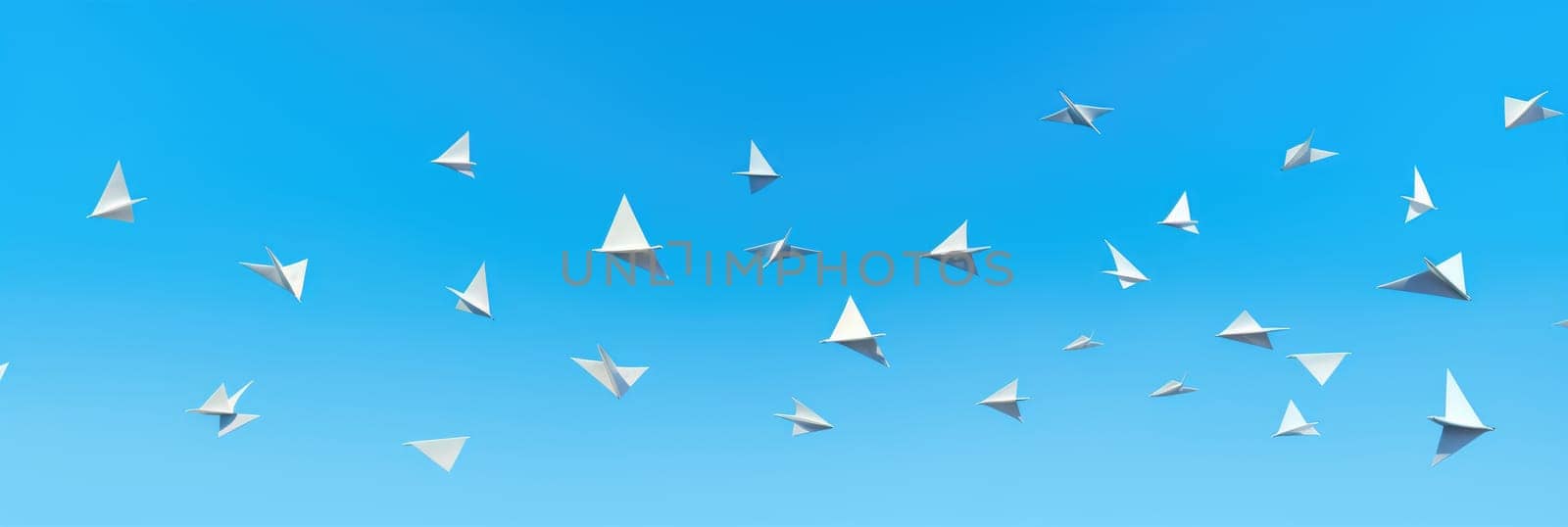 Paper airplanes on a blue background. Wide format banner by natali_brill