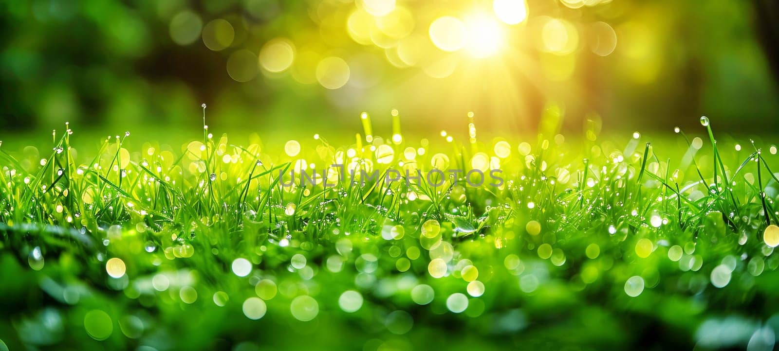 Green grass and sunlight banner background by NataliPopova