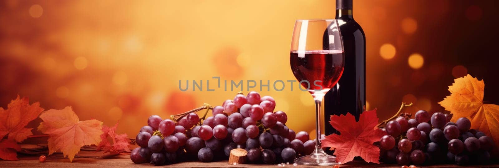 Wine and grapes background. Wide format banner by natali_brill
