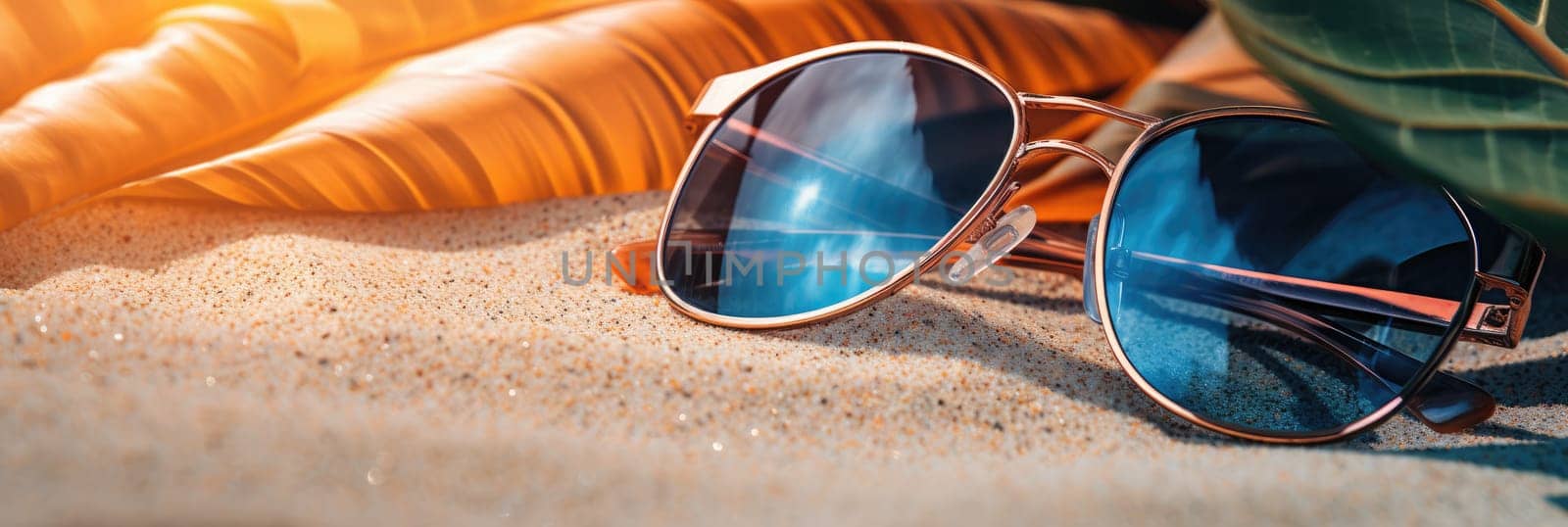 Summer, beach and vacation concept. Sunglasses and palm leaves by natali_brill