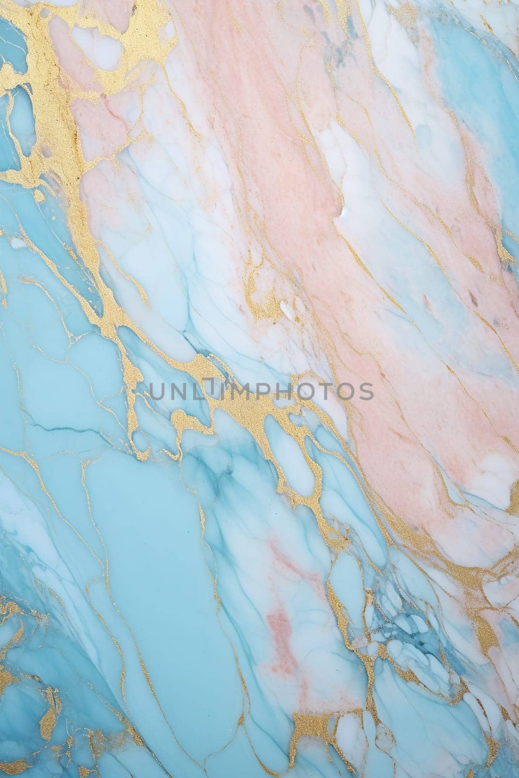 Dreamy marble texture blending pink and blue hues with luxurious gold accents, perfect for creative backdrops, chic wallpapers, or elegant stationery. Pastel colors. Vertical format. Generative AI. by creativebird