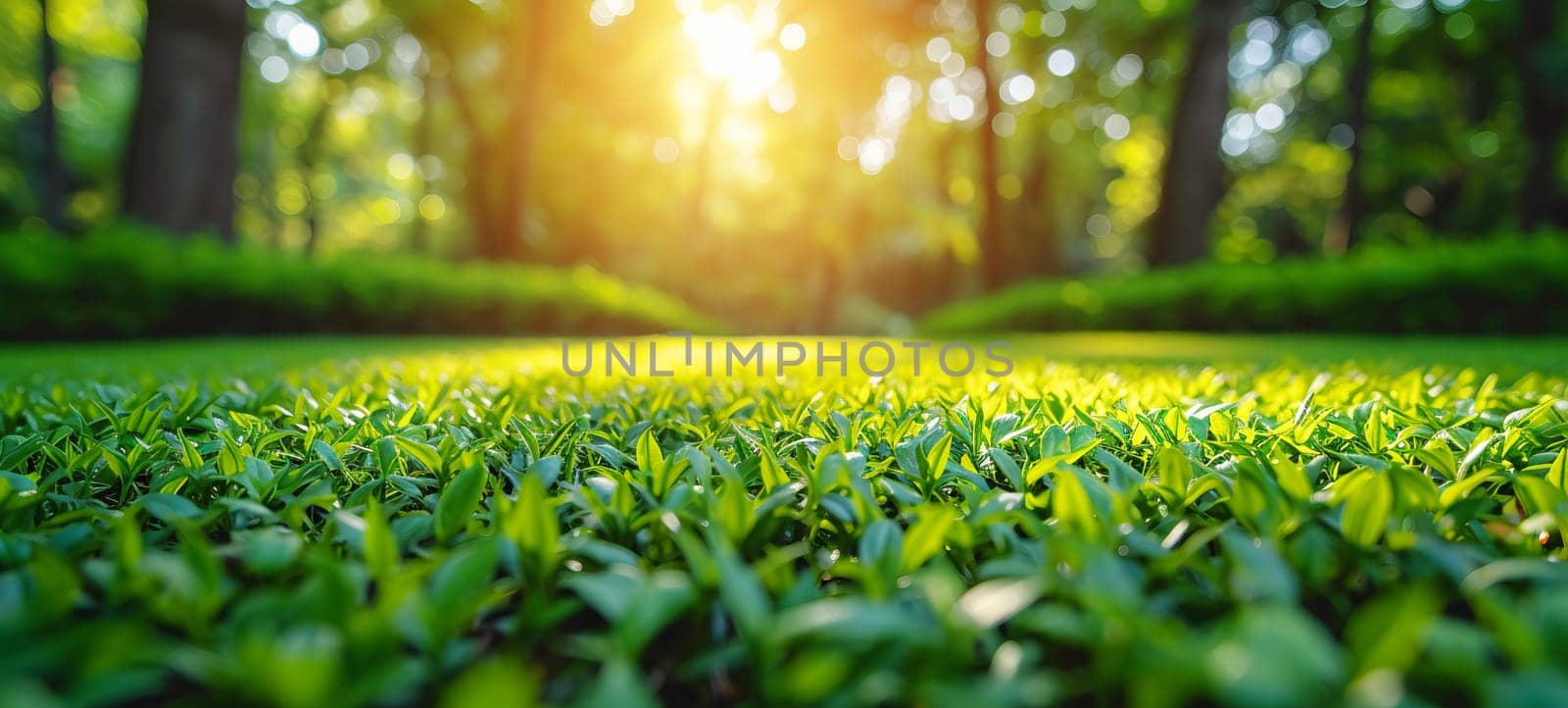 Green grass and sunlight banner background by NataliPopova