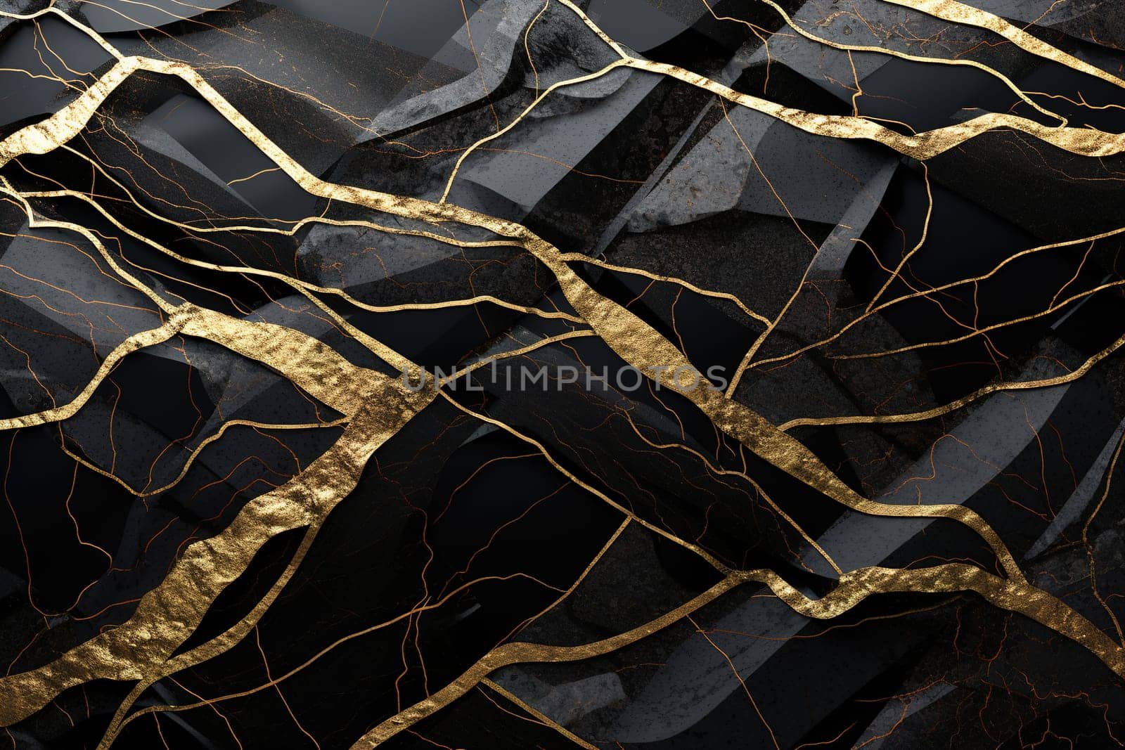 Striking black marble texture with golden veins, perfect for sophisticated wallpapers, luxury background designs, or stylish graphic elements. Generative AI. by creativebird