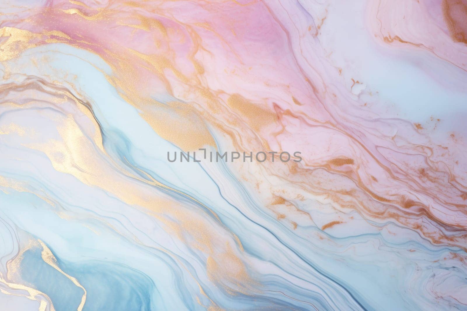 Dreamy marble texture blending pink and blue hues with luxurious gold accents, perfect for creative backdrops, chic wallpapers, or elegant stationery. Pastel colors. Generative AI