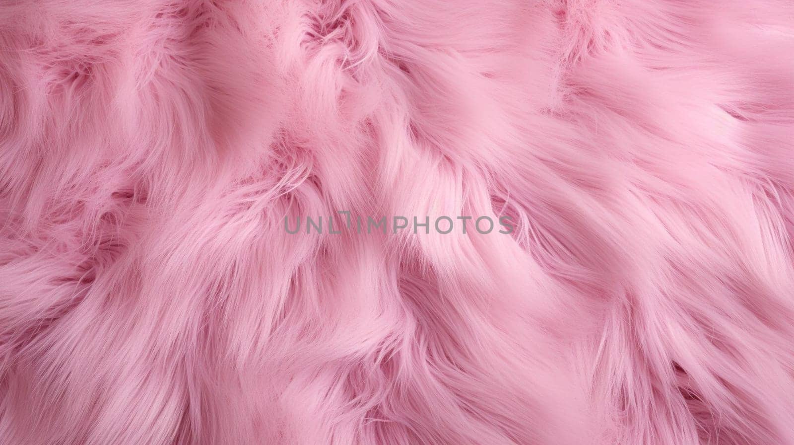 Soft long-fiber fur of light pink color. Pink fur for background or texture. Flat lay, top view, copy space. High quality photo