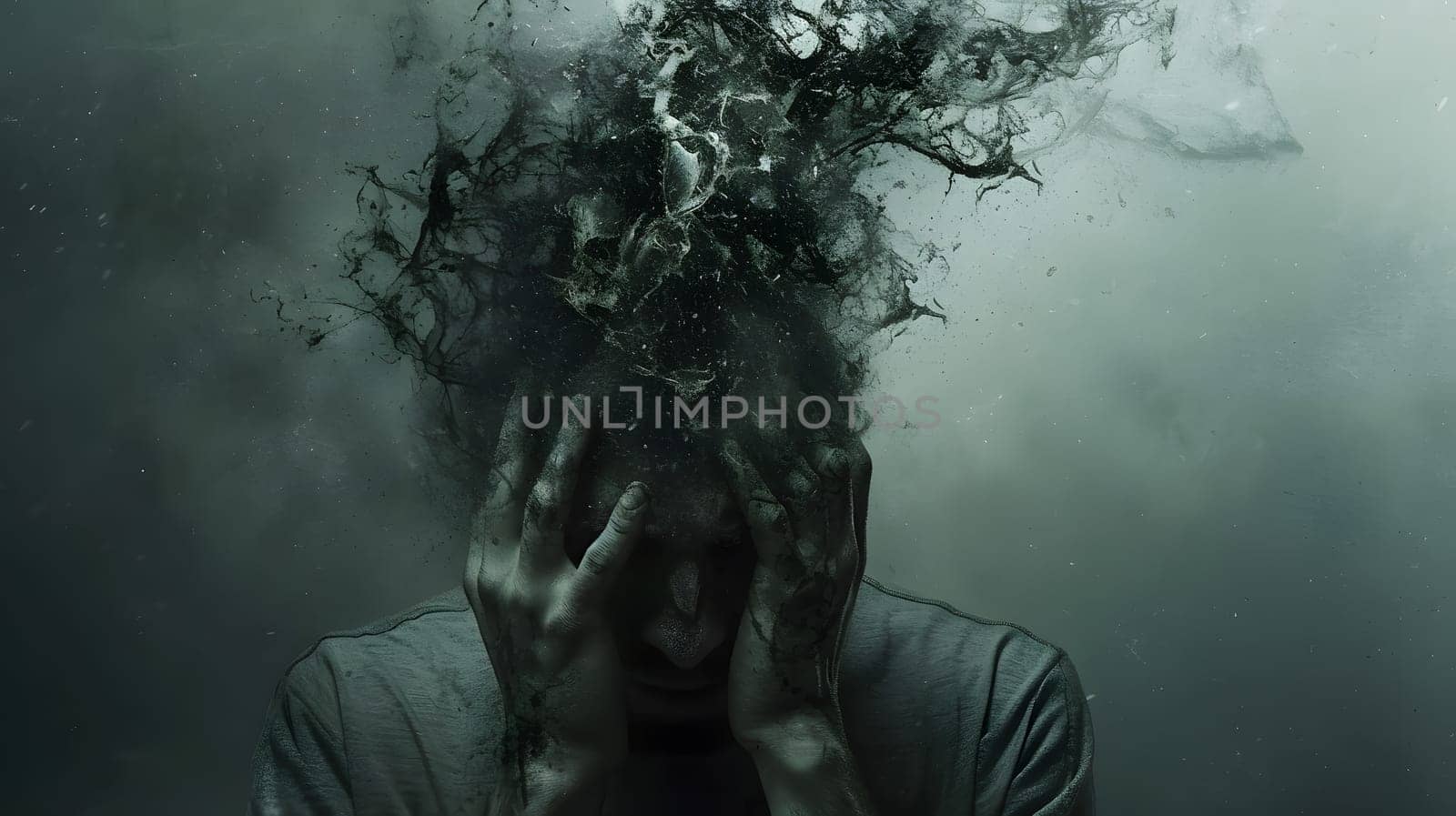 mental disorder illustration dark male silhouette, generative ai. High quality photo