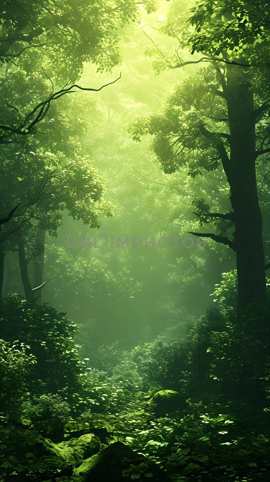 green forest textured monochromatic background, generative ai by Chechotkin