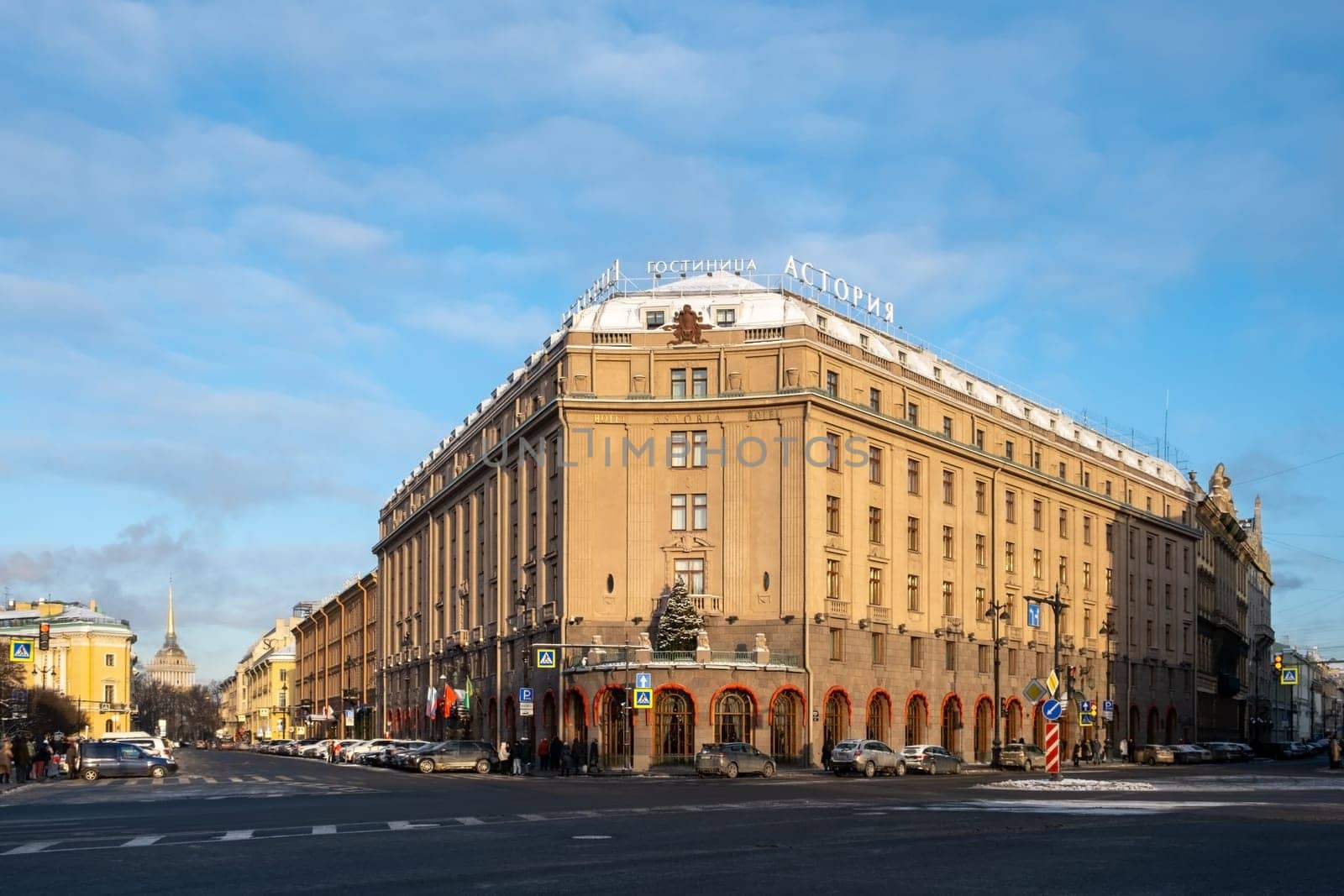 Saint-Petersburg, Russia. - January 02, 2024. View of the Astoria Hotel. Selective focus.