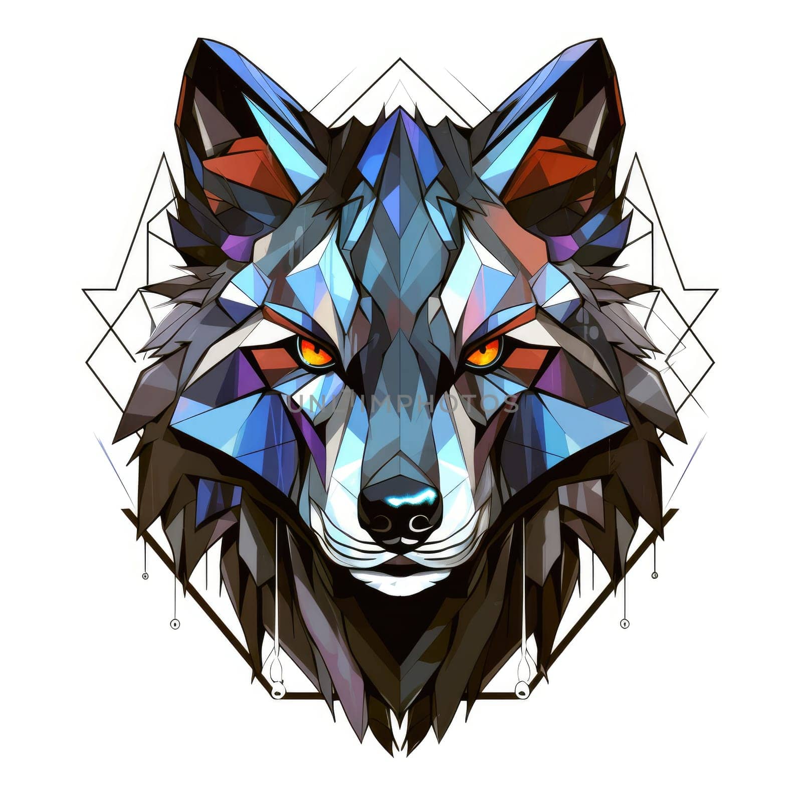 Portrait of a wolf in a decorative psychedelic pop art style. Template for poster, sticker, t-shirt print, sticker, etc.