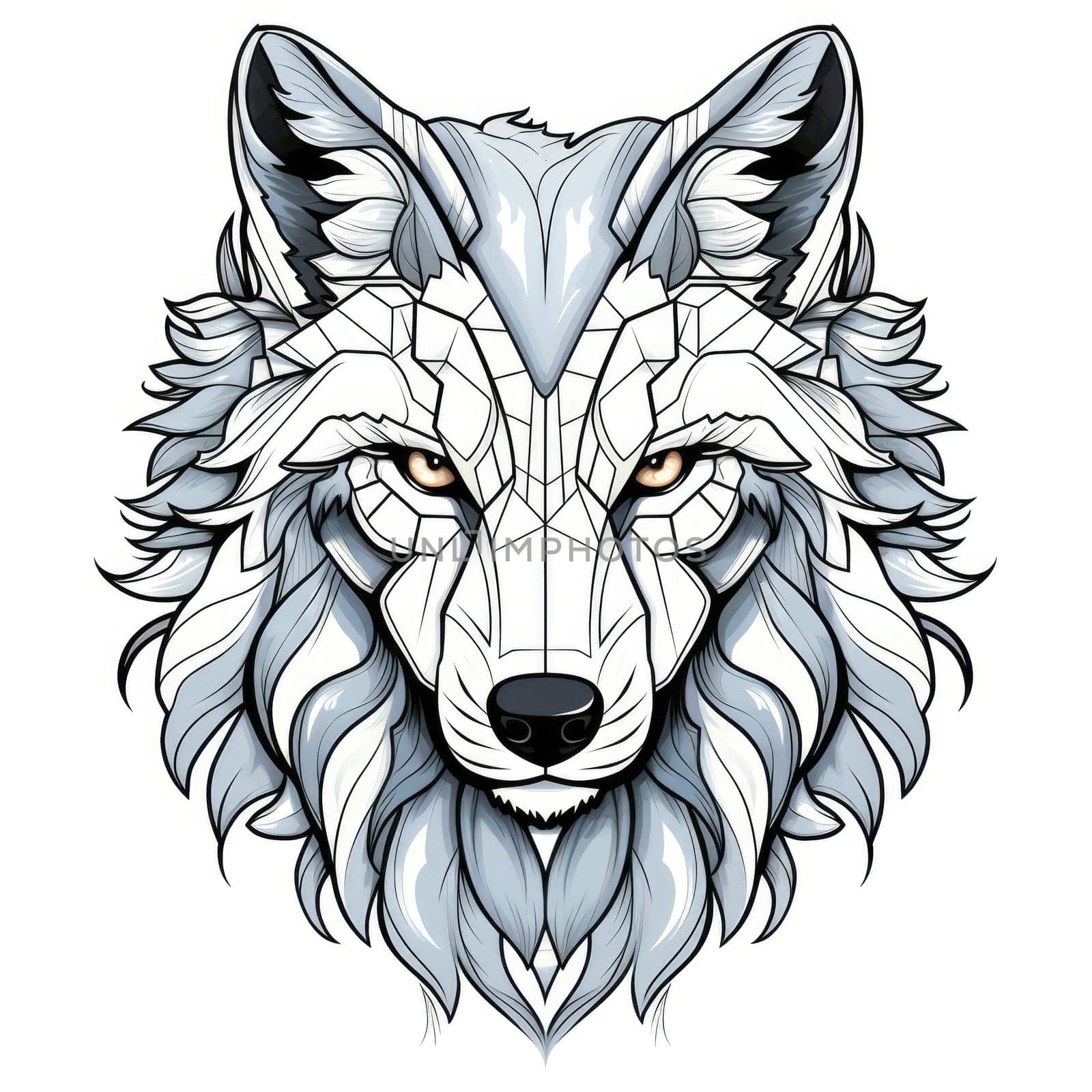 Portrait of a wolf in a decorative psychedelic pop art style. Template for poster, sticker, t-shirt print, sticker, etc.