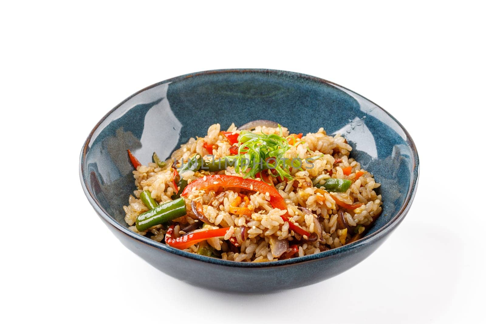 Hibachi rice with vegetables on a white background studio shooting 5