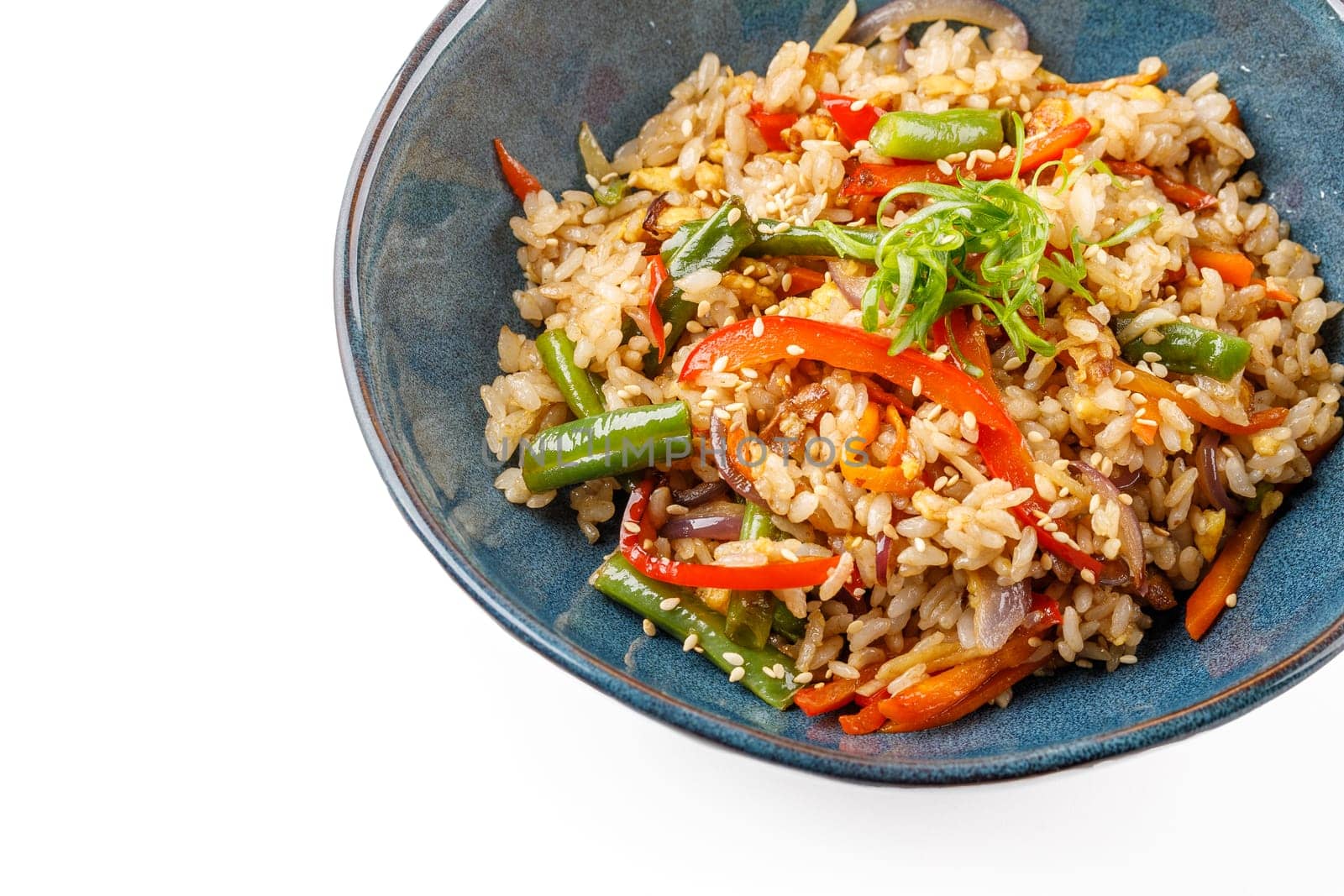 Hibachi rice with vegetables on a white background studio shooting 4