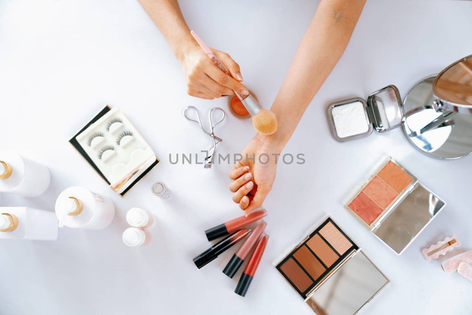 Close up top view image of beauty influencer shoot uttermost marketing video by biancoblue