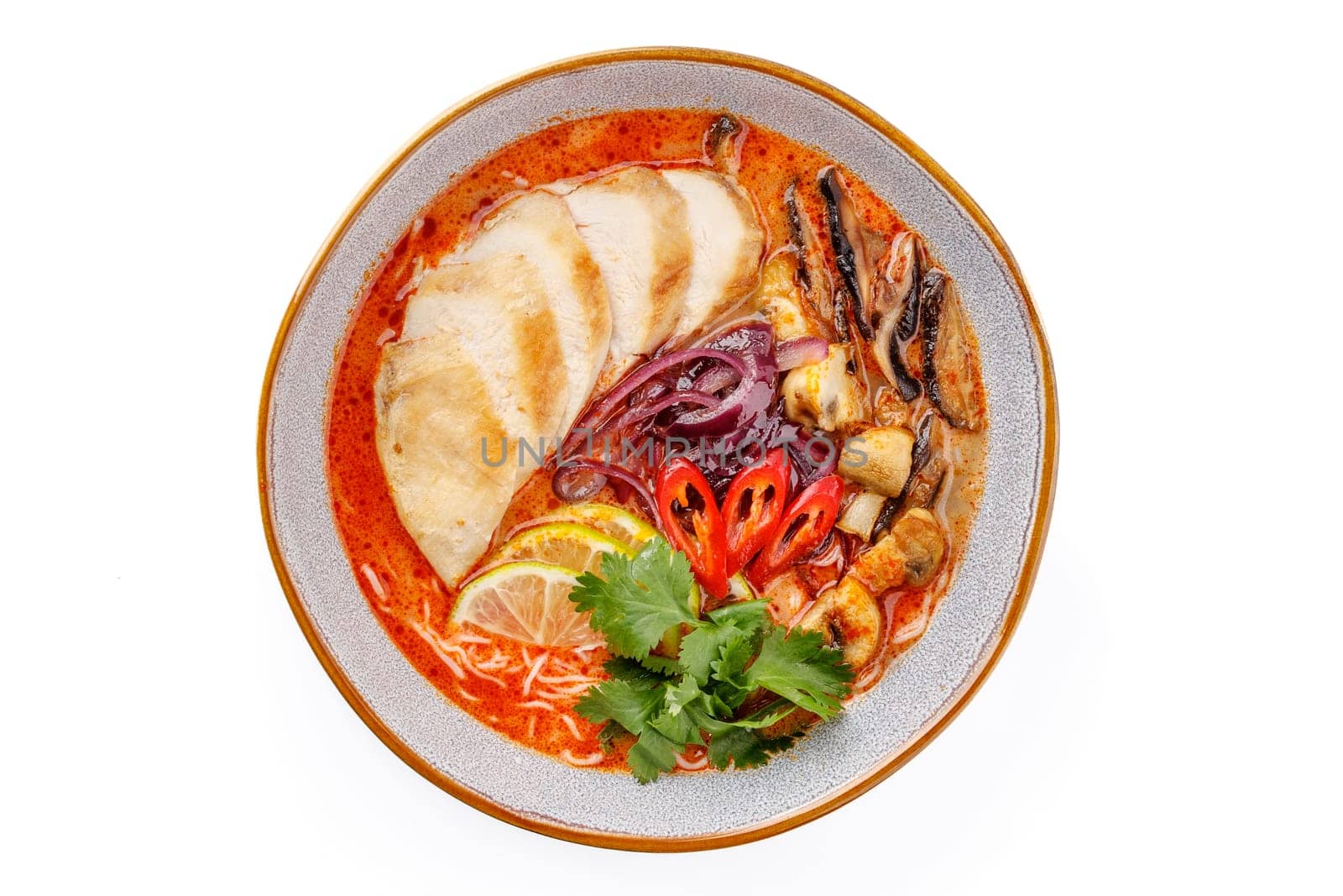 Tom Yam with chicken on a white background studio food photo 1