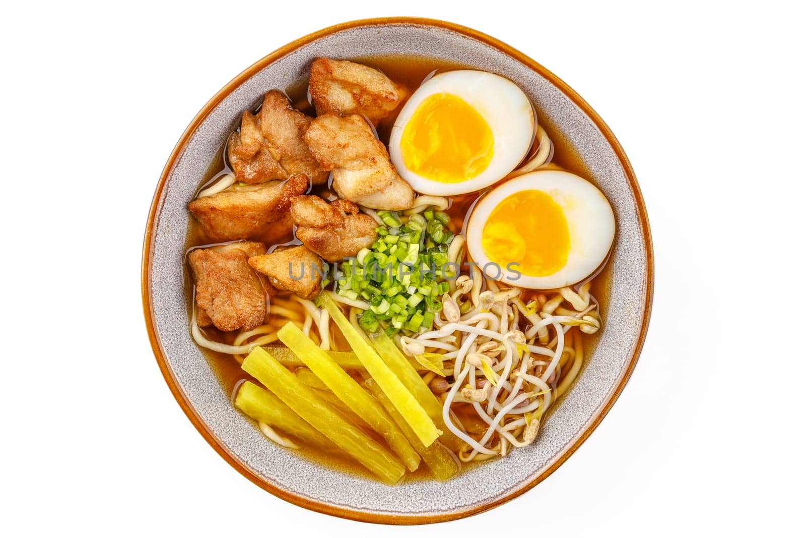 Miso ramen with pork on a white background studio food photo 2
