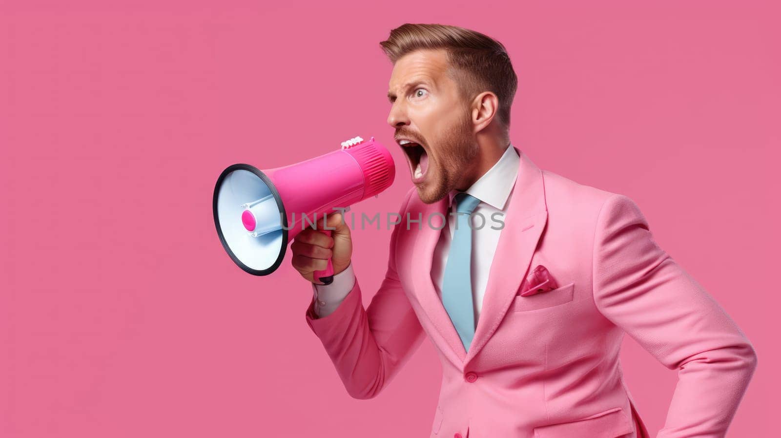 Big sale. Emotional portrait of marketing professional with megaphone. by palinchak