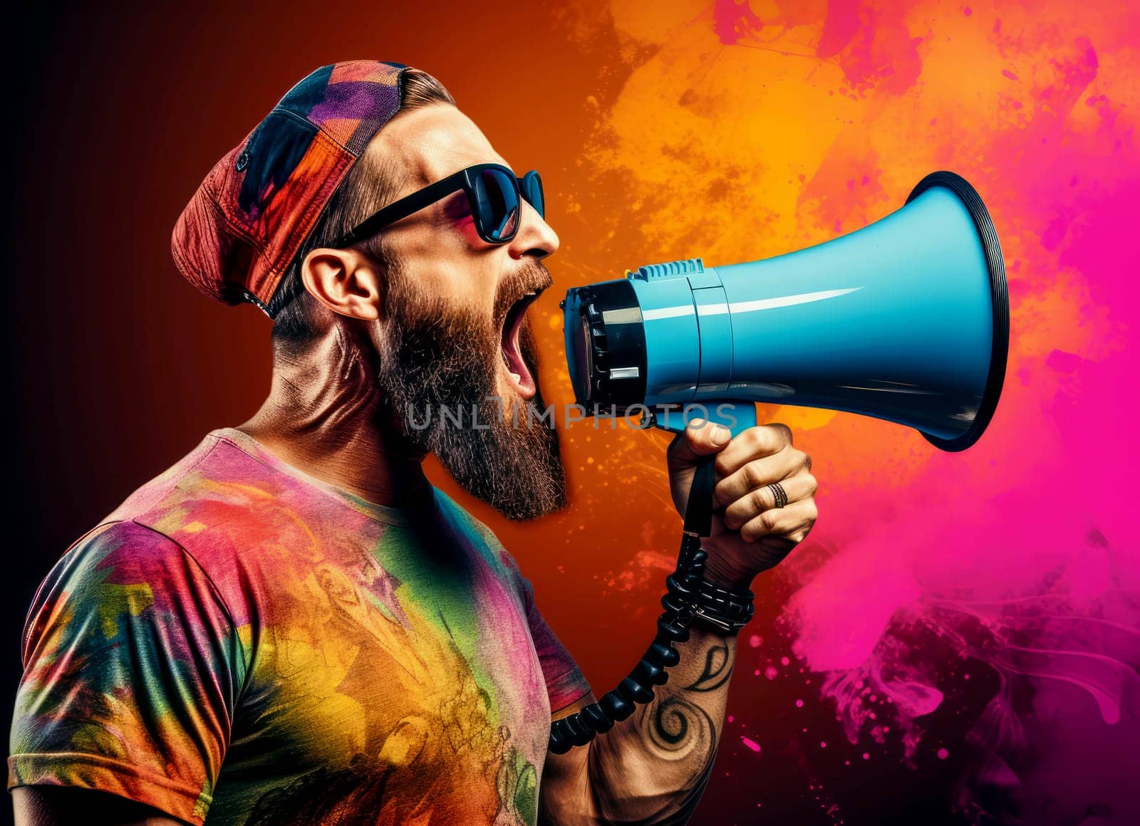 Big sale. Emotional portrait of marketing professional with megaphone. by palinchak