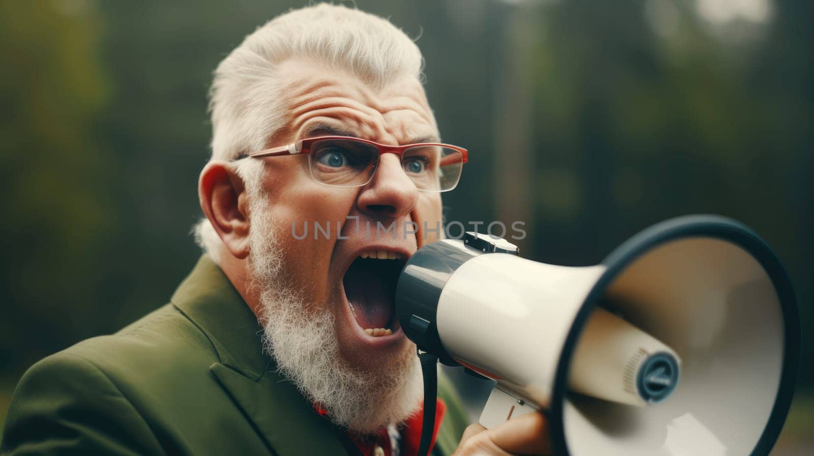 Big sale. Emotional portrait of marketing professional making big announcements on megaphone.