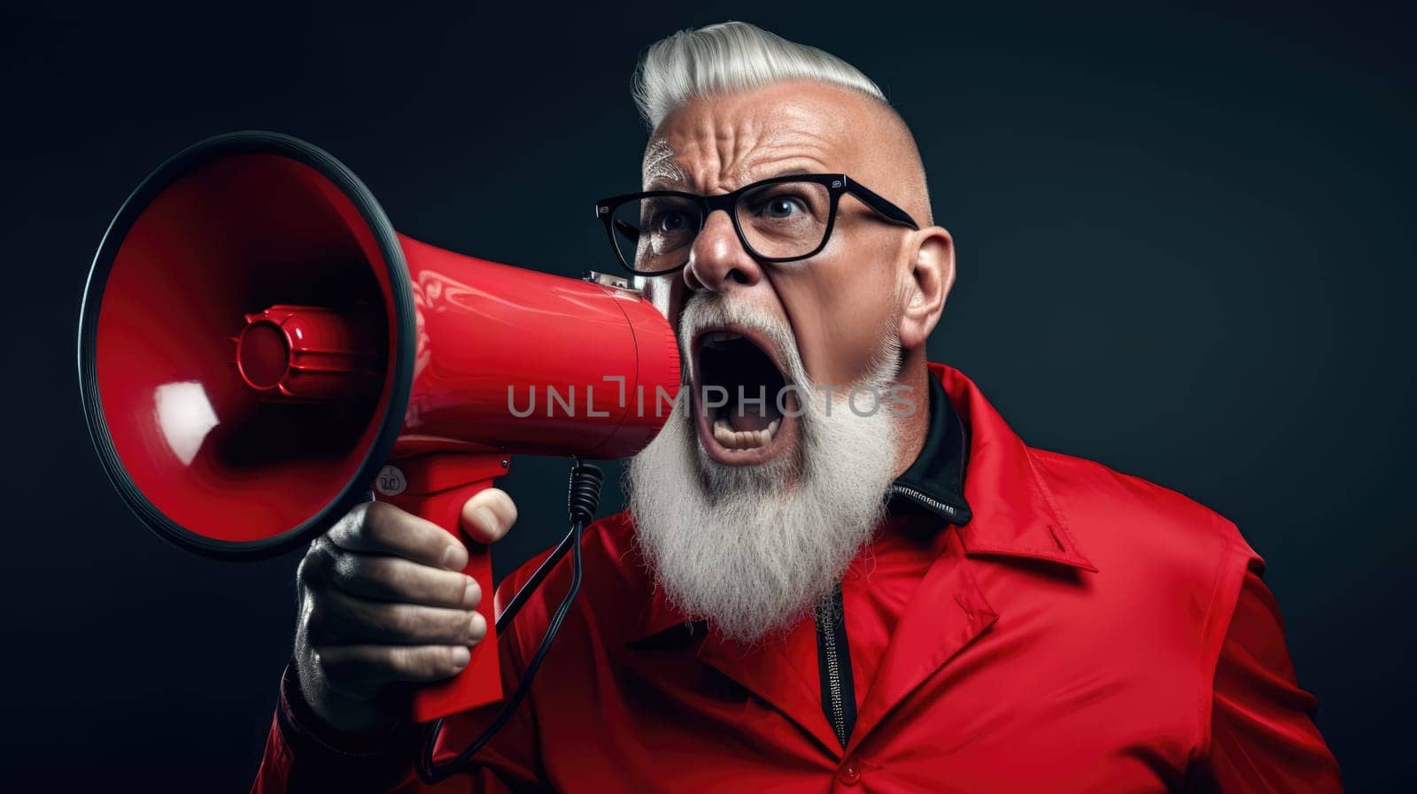 Big sale. Emotional portrait of marketing professional making big announcements on megaphone.