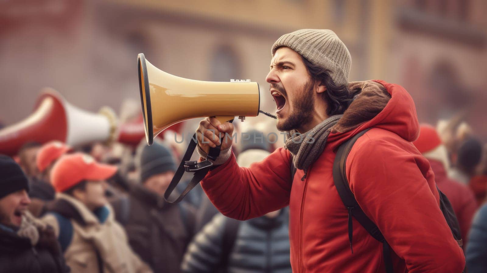 Big sale. Emotional portrait of marketing professional with megaphone. by palinchak