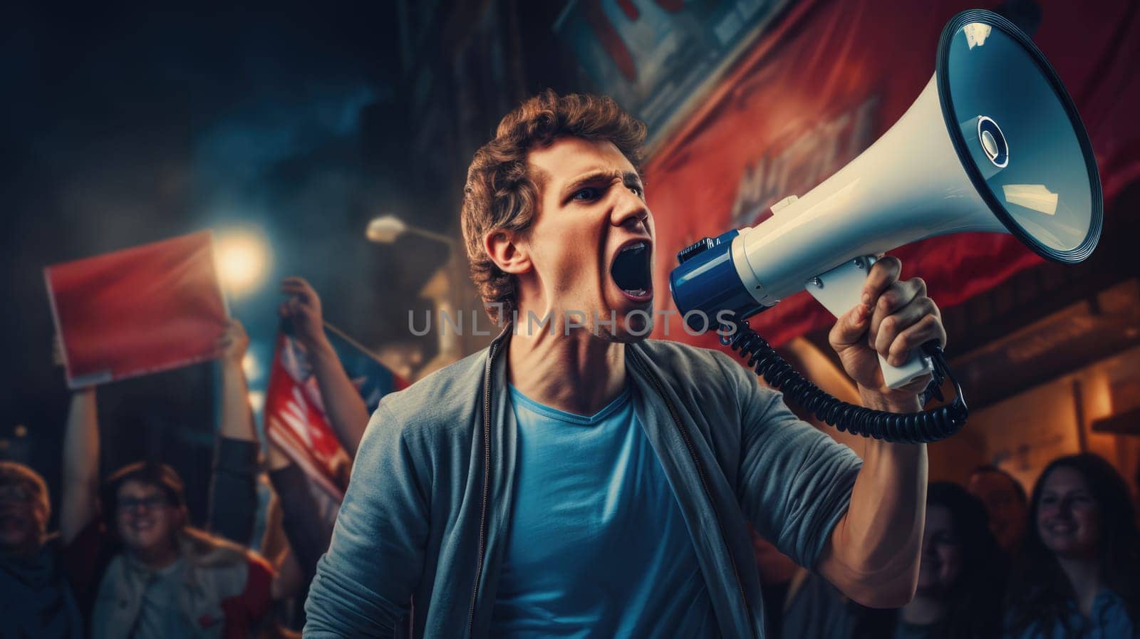 Big sale. Emotional portrait of marketing professional with megaphone. by palinchak