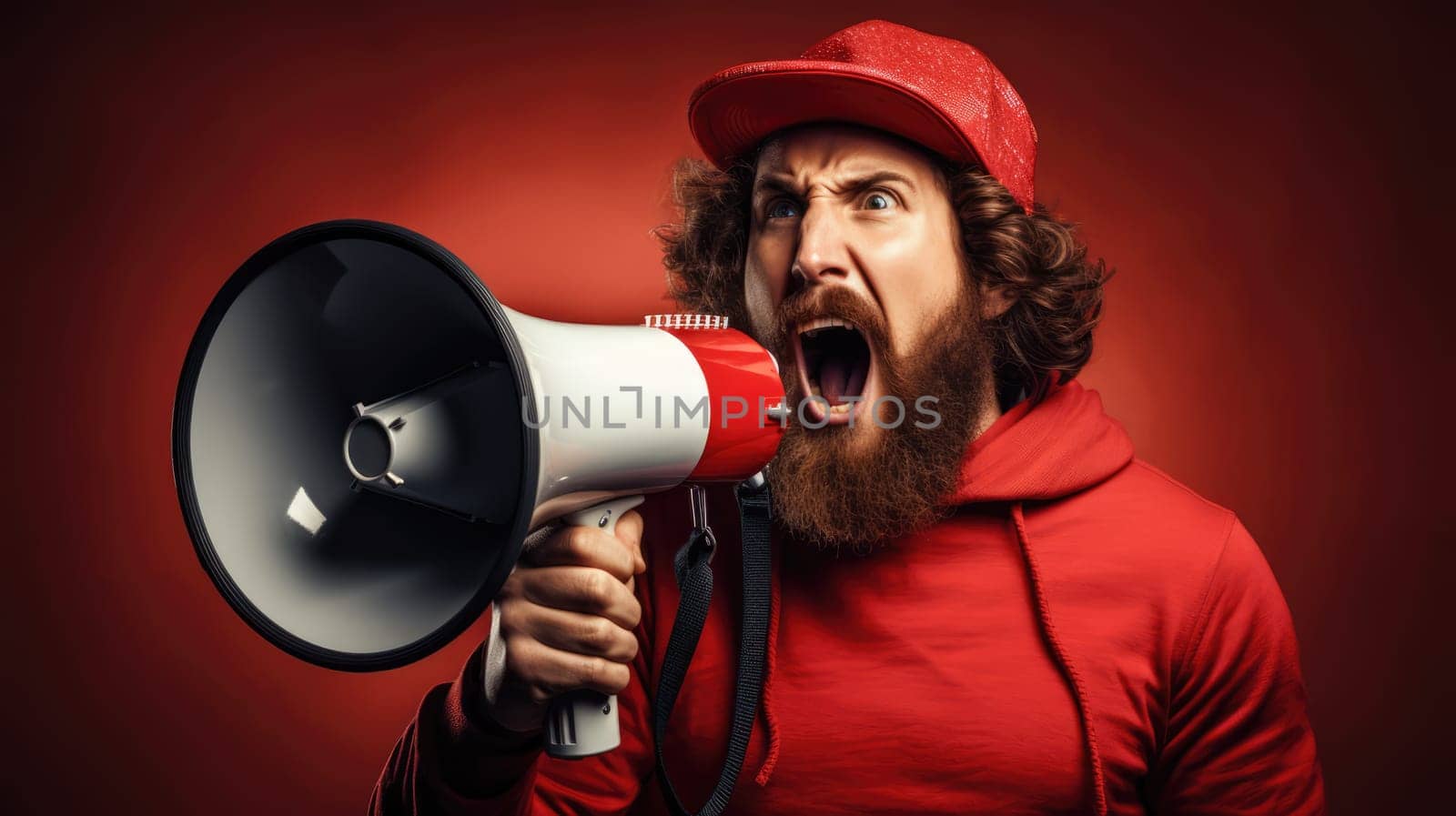 Big sale. Emotional portrait of marketing professional with megaphone. by palinchak