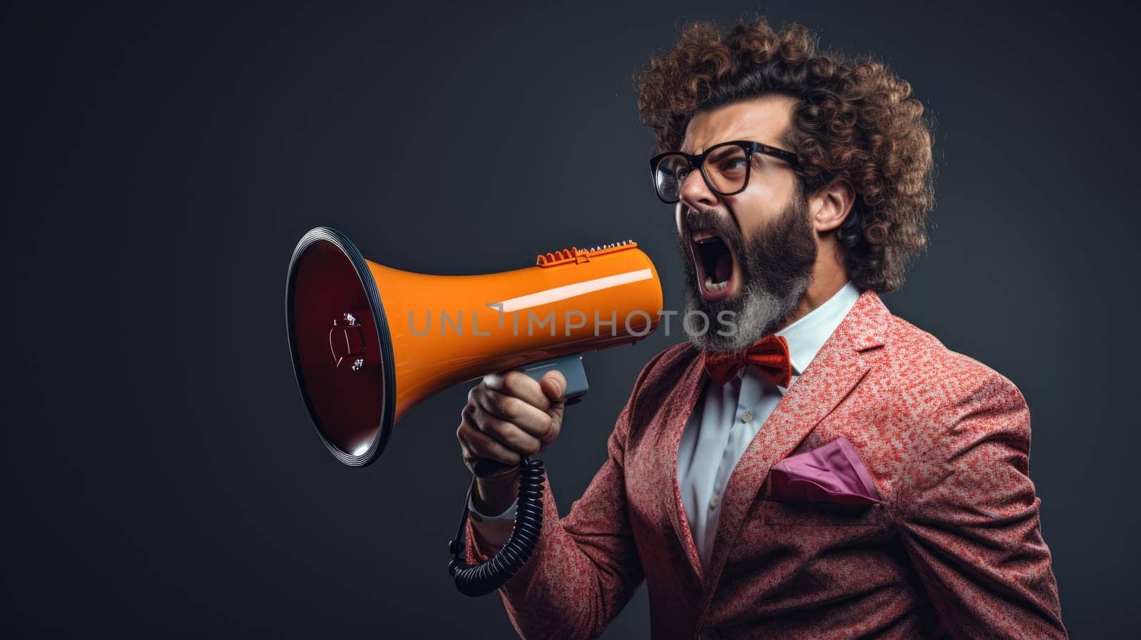 Big sale. Emotional portrait of marketing professional with megaphone. by palinchak