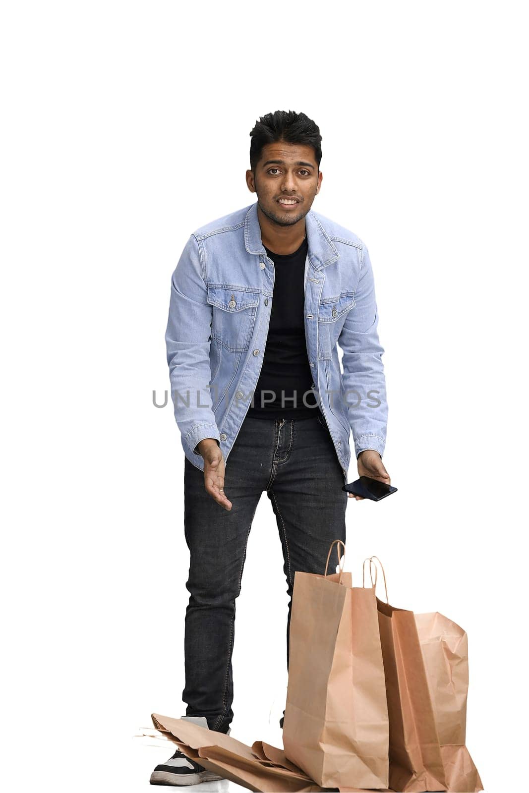 Man on a white background with shoppers by Prosto