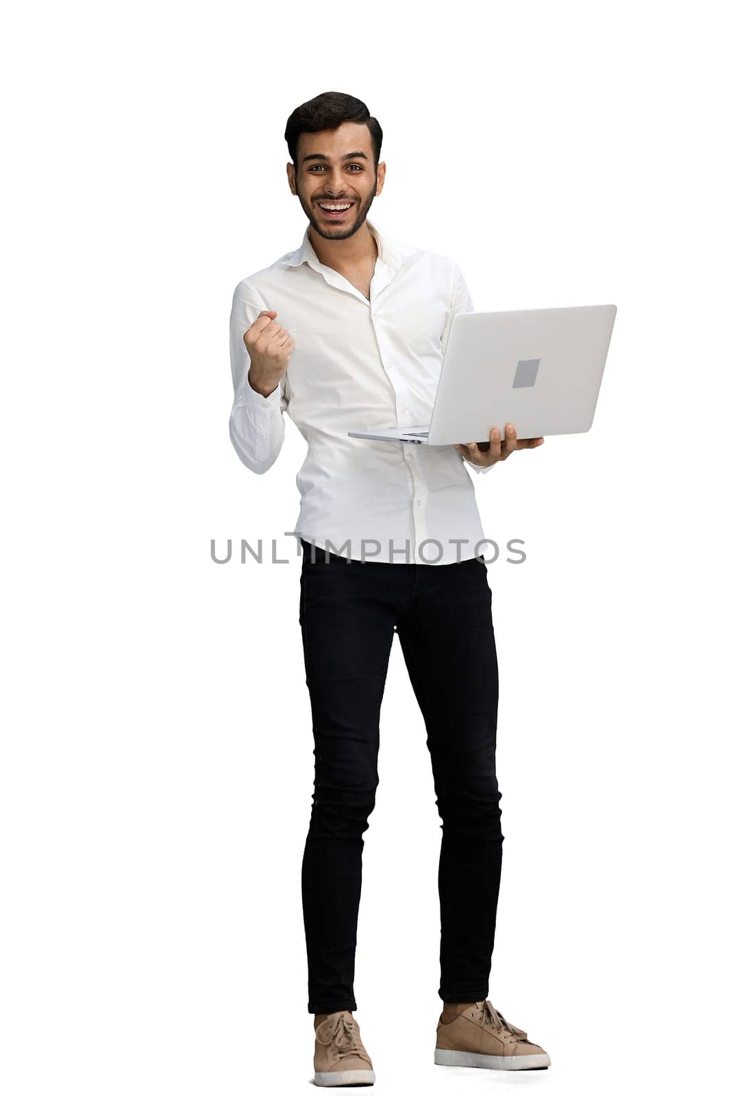 man on a white background. uses a computer by Prosto