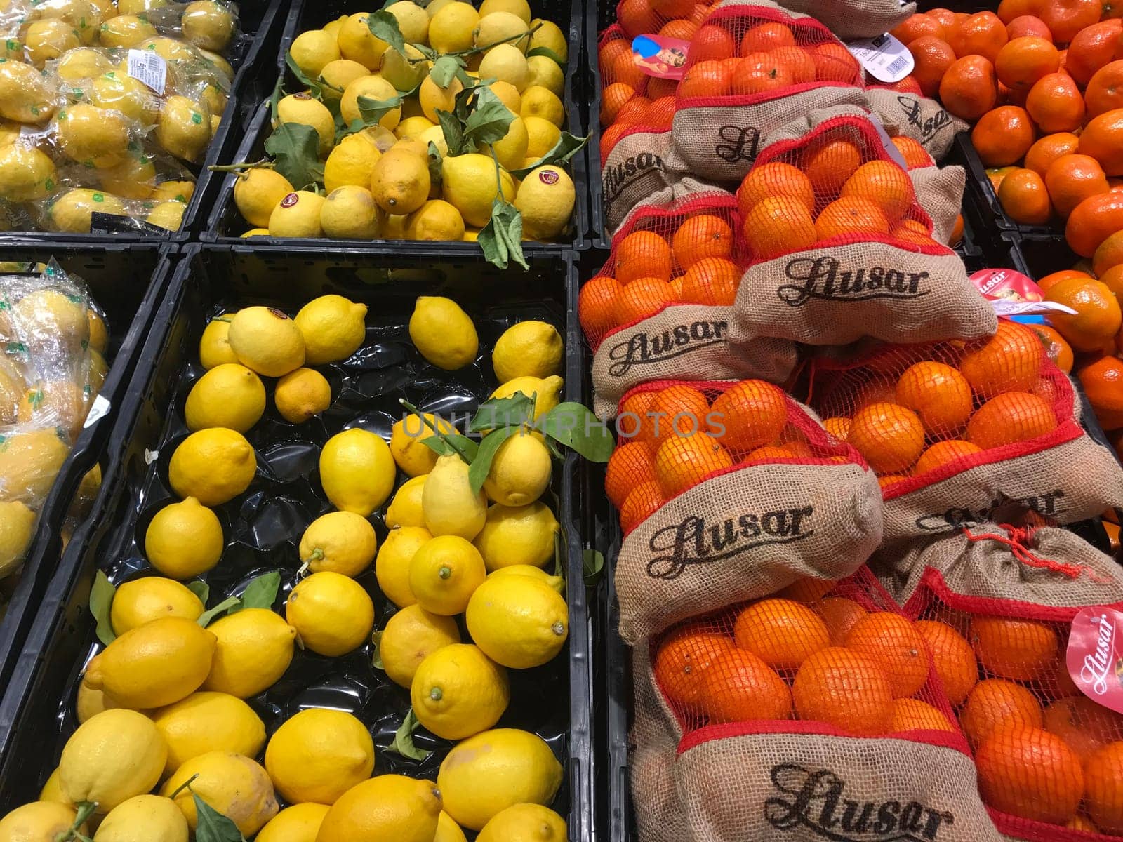 Fresh lemon fruits and Mandarin orange fruits, as a background,, Mediterranean diet, vitamin C. Lemon harvest, High quality photo