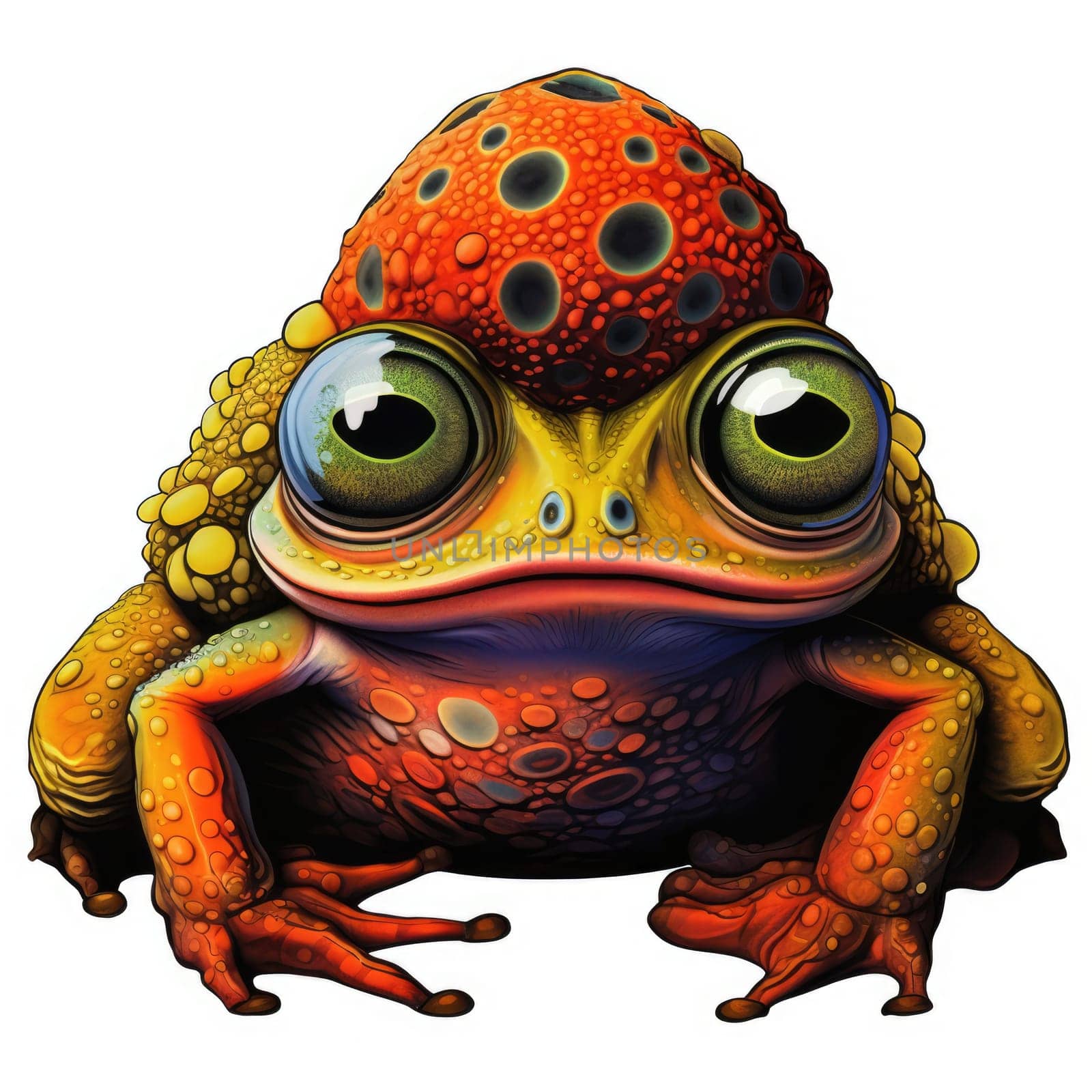 Psychedelic toad portrait in bright pop art style isolated on white background. Template for t-shirt print, sticker, poster, etc.