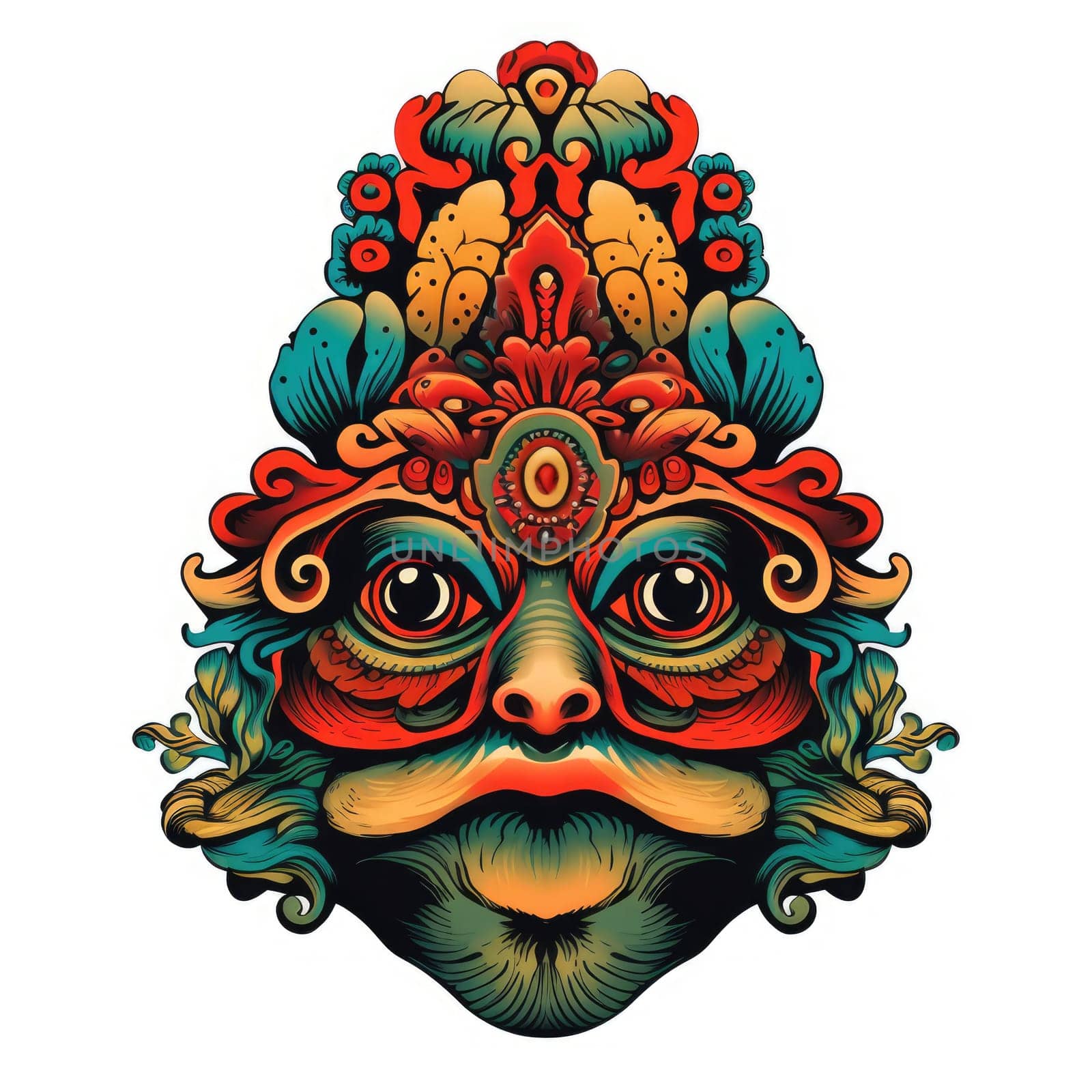 Psychedelic toad portrait in bright pop art style isolated on white background. Template for t-shirt print, sticker, poster, etc.