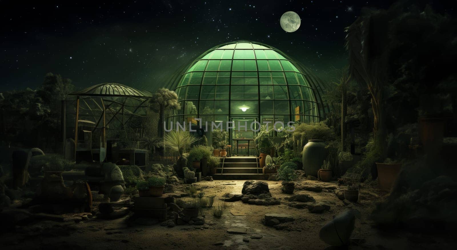 Within a glass-enclosed chamber on Mars, a pioneering space greenhouse cultivates earthly sustenance, showcasing the integration of advanced technology and sustainable practices for extraterrestrial agriculture in the quest for self-sufficiency on the Red Planet.Generated image by dotshock