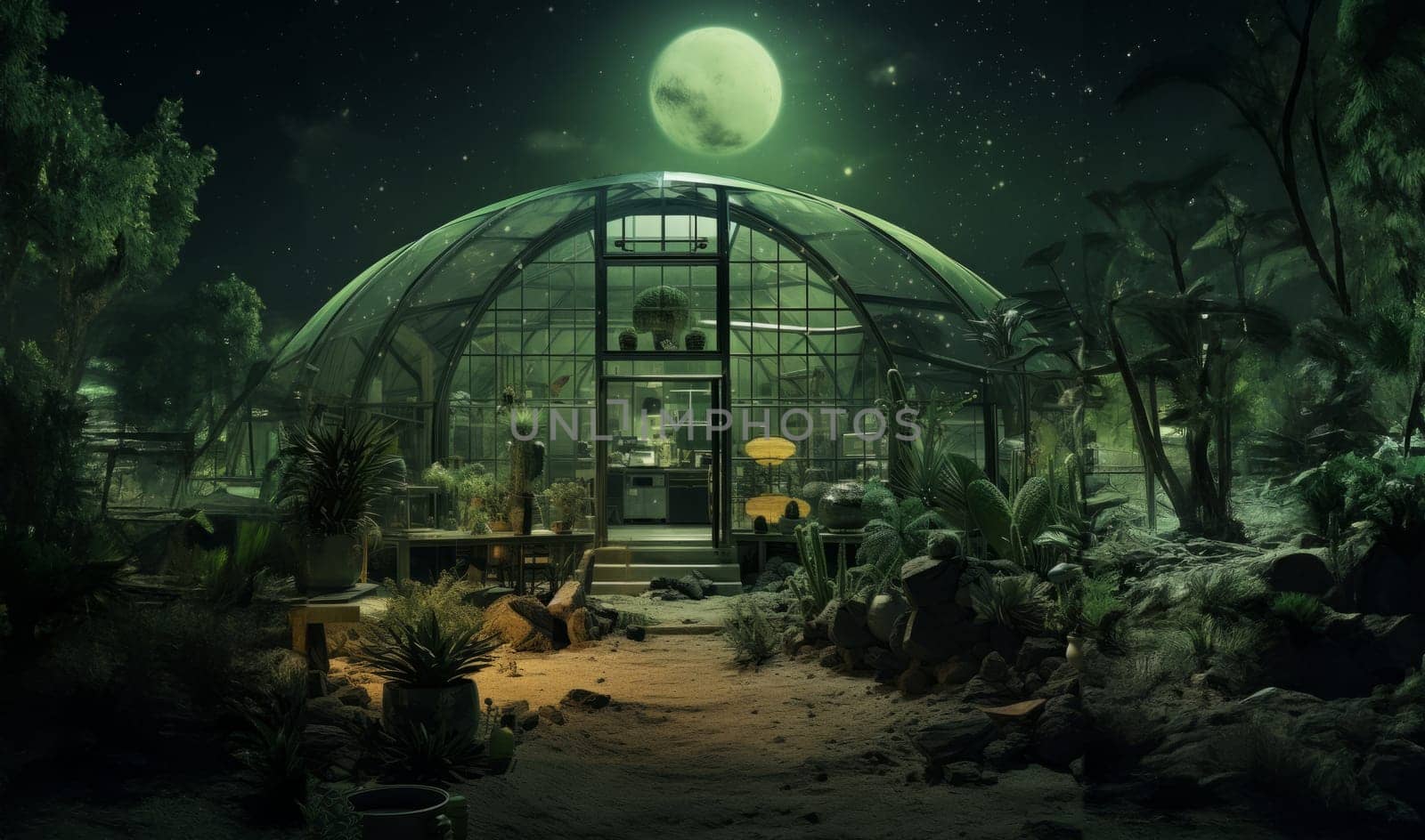 Within a glass-enclosed chamber on Mars, a pioneering space greenhouse cultivates earthly sustenance, showcasing the integration of advanced technology and sustainable practices for extraterrestrial agriculture in the quest for self-sufficiency on the Red Planet.Generated image.